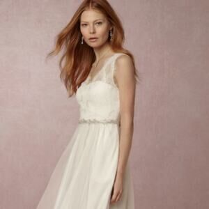 Anthropologie BHLDN Hitherto Ivory Lace Tulle Lina Mini Dress Sz 14